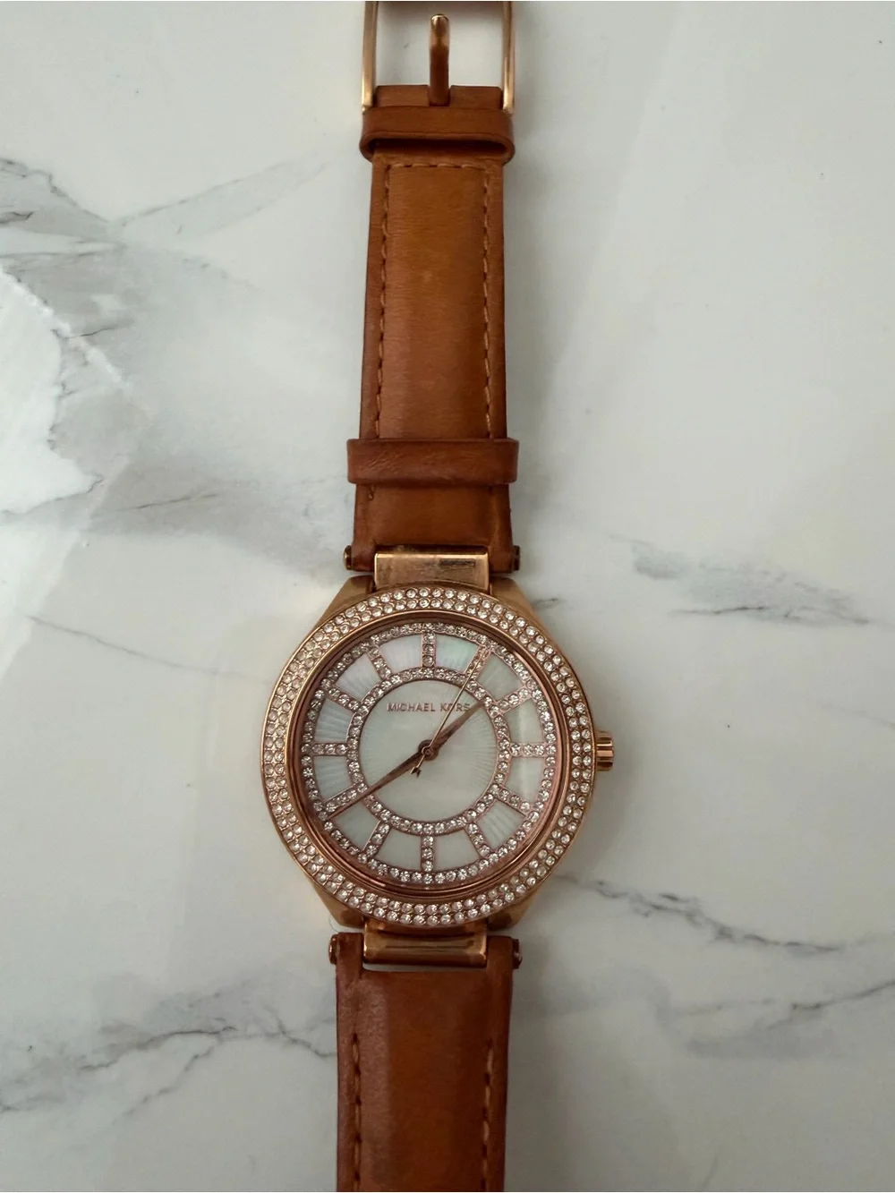 Michael Kors Rose Gold Tone Watch with Brown Leather Strap